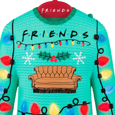 Friends ornament, ugly Christmas sweater with Central Perk couch, colorful lights, Hallmark Keepsake, musical, light-up, TV sitcom decoration.