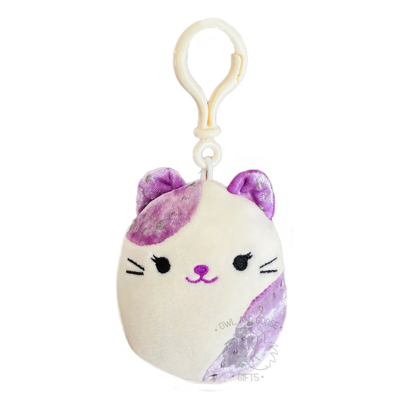 3.5-inch Rune Squishmallows clip plush with friendly expression and soft purple hues

