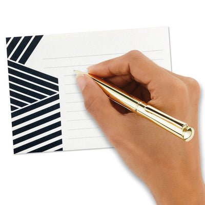 Hallmark flat note cards boxed set featuring bold geometric designs with modern shapes, stripes, and motivational text, pack of 20 cards and envelopes.
