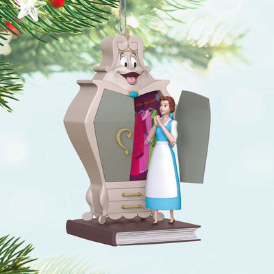 Belle Christmas ornament with open wardrobe full of dresses from Disney's Beauty and the Beast