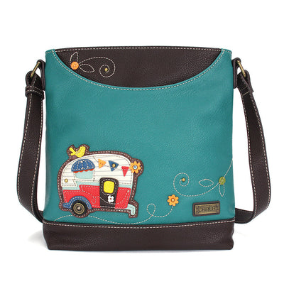  Chala Sweet Messenger bag in turquoise with embroidered Camper design.