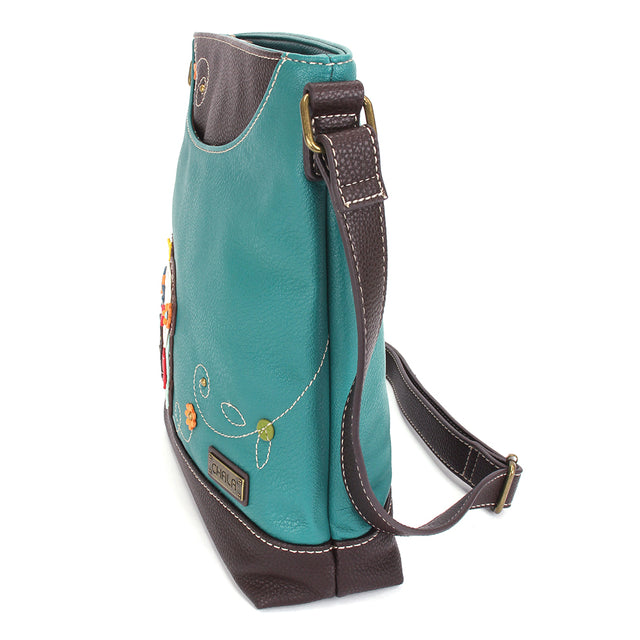  Chala Sweet Messenger bag in turquoise with embroidered Camper design.