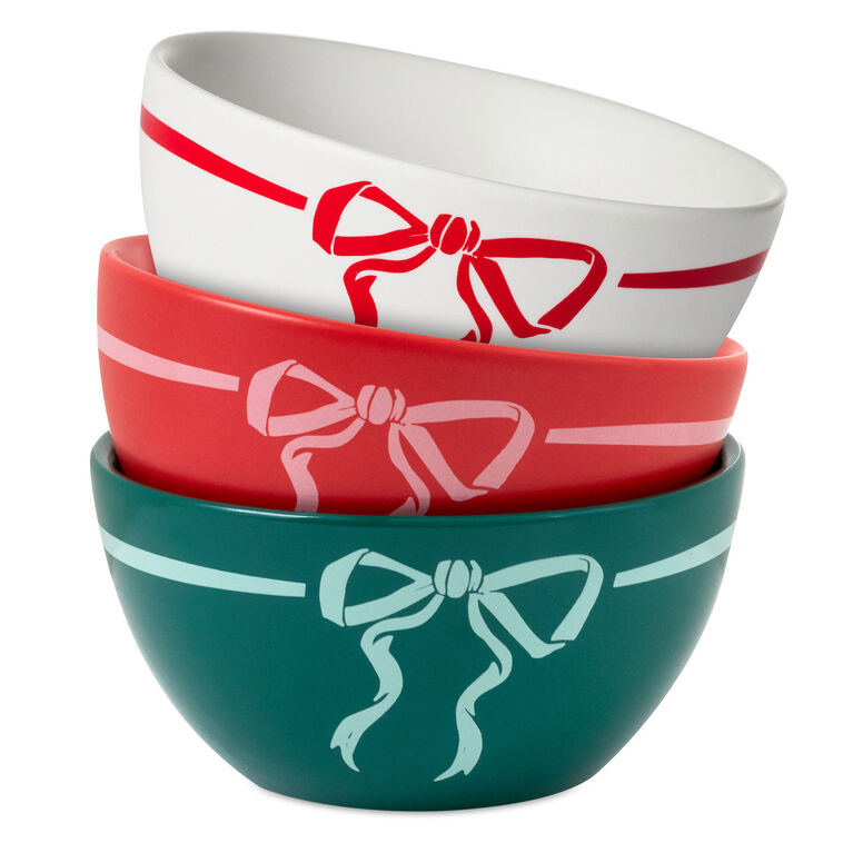 Lacey Chabert Collection Holiday Bow Ceramic Bowls, Set of 3