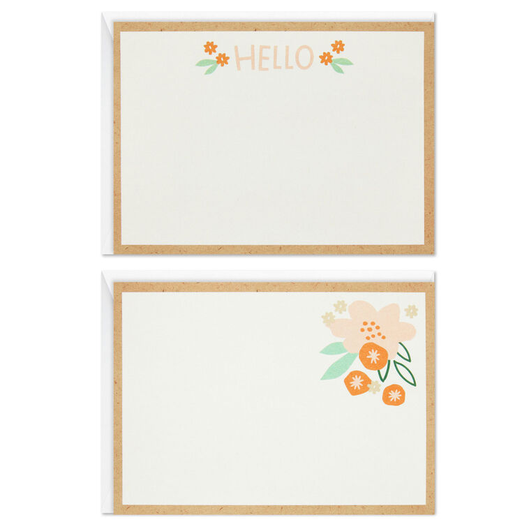 Ivory Floral Flat Note Cards in Caddy, Box of 40