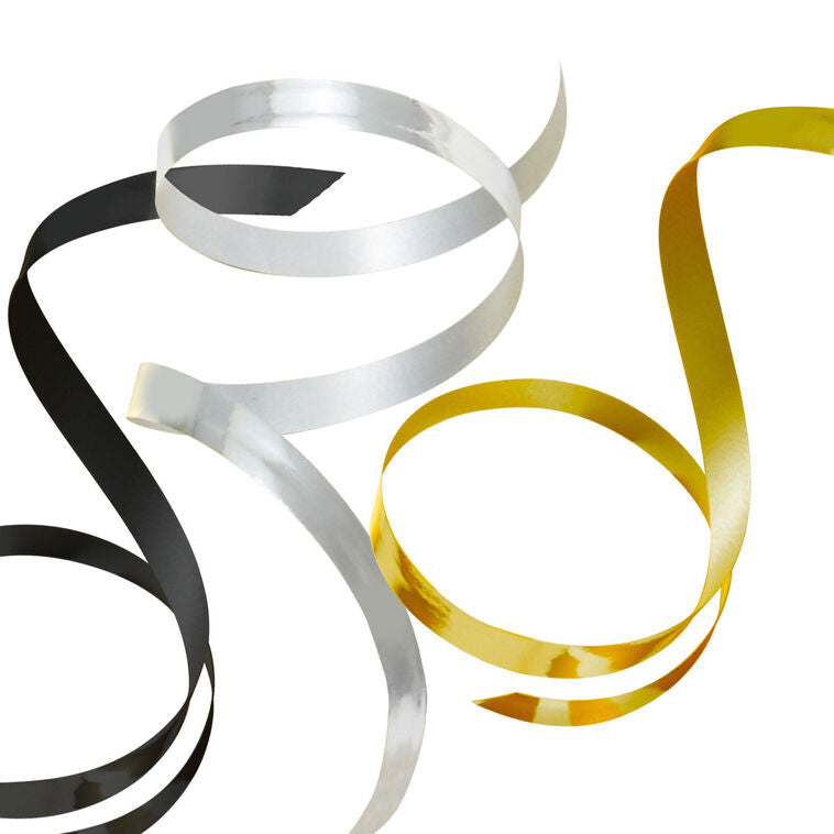 0.2" Gold/Silver/Black Metallic 3-Pack Curling Ribbon, 90&