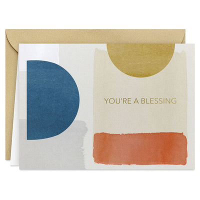 Thank you cards with gold foil message you're a blessing and abstract brushstroke shapes in blue, coral, and gold, includes 10 cards and envelopes