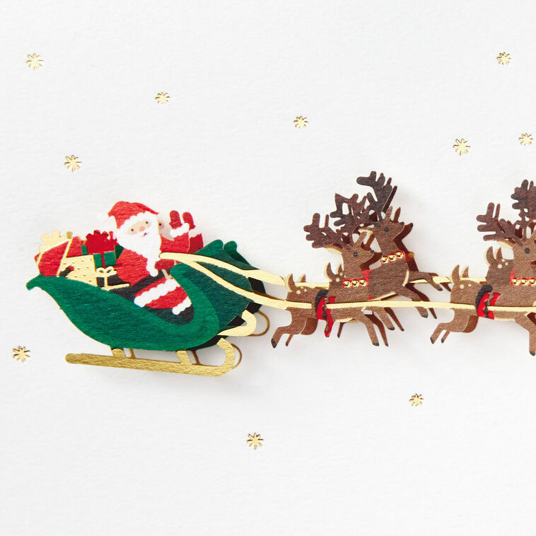 Santa Flying With Reindeer Boxed Christmas Cards, Pack of 8