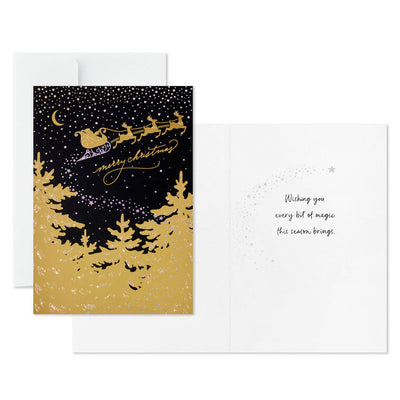 Gold Sleigh in Dark Sky Boxed Christmas Cards, Pack of 16