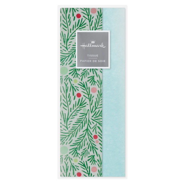 Light Blue/Boughs and Dots 2-Pack Holiday Tissue Paper, 6 sheets