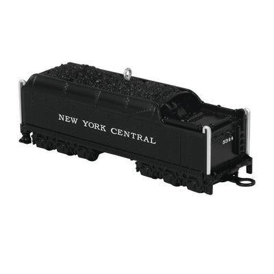 Hallmark Keepsake Lionel New York Central Vanderbilt Tender ornament, black die-cast metal train coal car with turning wheels and NY Central markings.