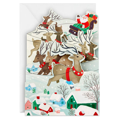 Santa's Sleigh and Reindeer Boxed Christmas Cards, Pack of 8
