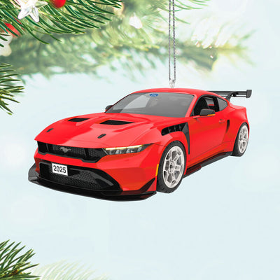 Detailed red 2025 Ford Mustang GTD metal ornament by Hallmark Keepsake.