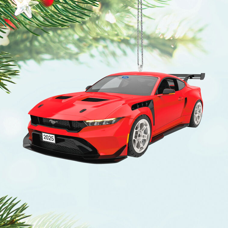 Detailed red 2025 Ford Mustang GTD metal ornament by Hallmark Keepsake.