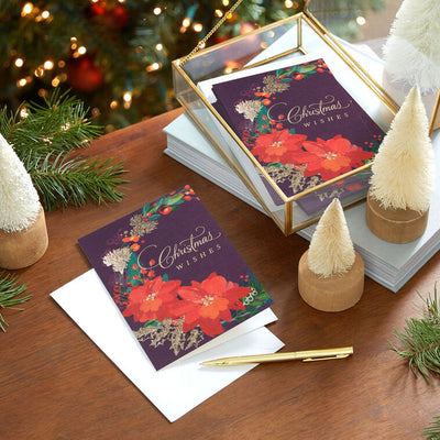 Poinsettia Wreath Boxed Christmas Cards, Pack of 12
