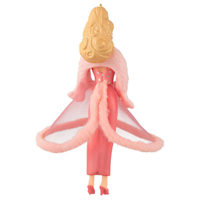 Pink & Pretty Barbie ornament in glamorous pink gown with faux fur trim, inspired by the 1981 doll, Hallmark Keepsake holiday decoration.