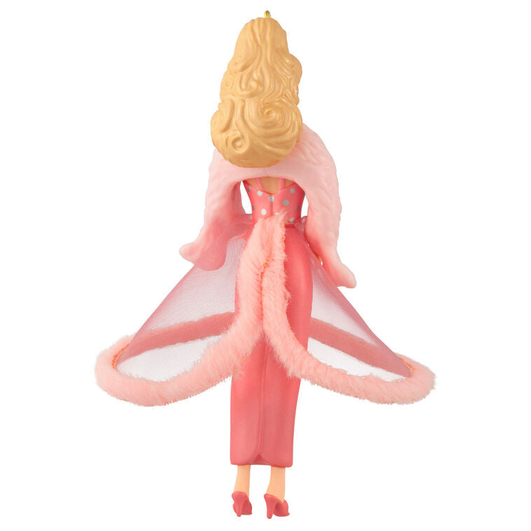Pink & Pretty Barbie ornament in glamorous pink gown with faux fur trim, inspired by the 1981 doll, Hallmark Keepsake holiday decoration.