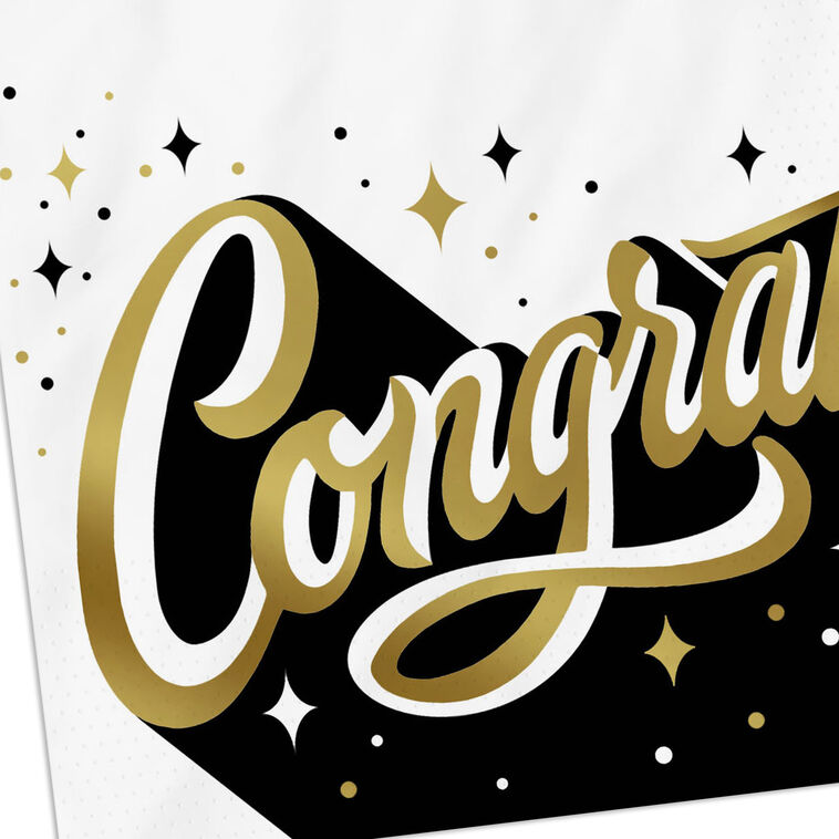Congrats in Gold and Black Graduation Cocktail Napkins, Pack of 20