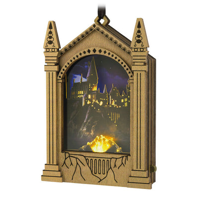 Hogwarts ornament, Harry Potter castle, musical papercraft design with lights, Hallmark Keepsake, Christmas tree decoration, wizarding collectible.