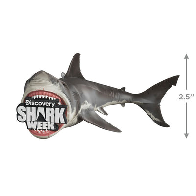 Shark Week ornament, great white shark with Discovery logo in jaws, Hallmark Keepsake, Christmas tree decoration, TV event collectible.