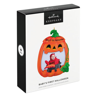 Halloween photo frame ornament with jack-o’-lantern design and 2025-year date for baby's first Halloween