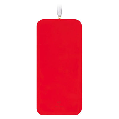 Red photo frame ornament shaped like a smartphone with “2025” and “Fun Times!” text for Christmas memories.