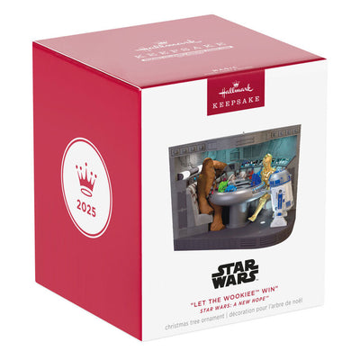 Star Wars Let the Wookiee Win ornament, Chewbacca, R2-D2, holochess scene, video, light and sound, Hallmark Keepsake, Christmas decoration.