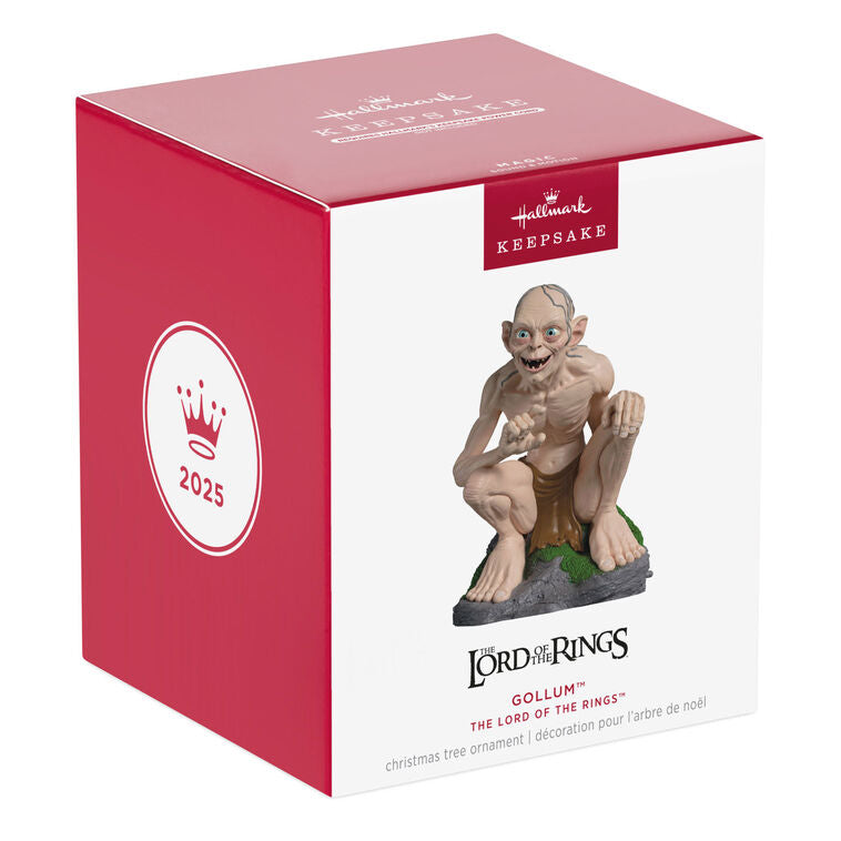 Gollum ornament, Lord of the Rings character on mossy rock, sound and motion, Hallmark Keepsake, Christmas tree decoration.
