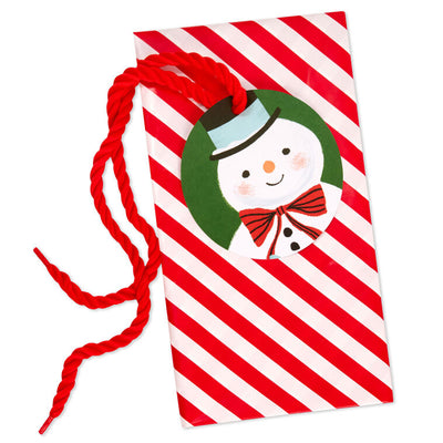 56" Red and White Striped Giant Plastic Christmas Gift Bag With Snowman Tag and Tie