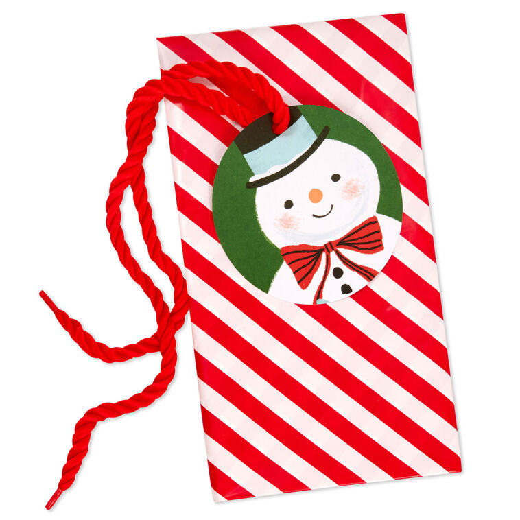 56" Red and White Striped Giant Plastic Christmas Gift Bag With Snowman Tag and Tie