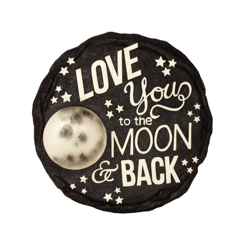 Spoontiques Love You to the Moon and Back stepping stone, hand-painted poly resin, moon design, indoor or outdoor wall plaque.