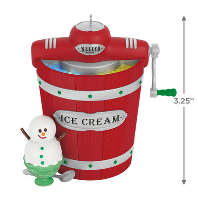 Homemade ice cream maker ornament with snowman sundae, musical light-up holiday decoration, battery operated

