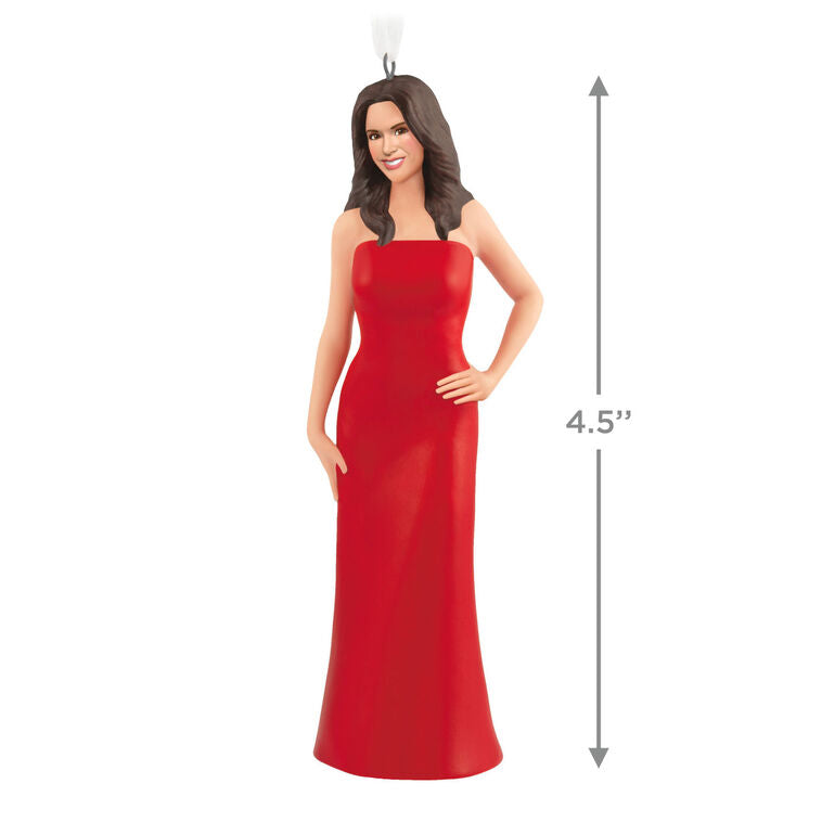 Hallmark Keepsake Lacey Chabert porcelain ornament, actress in a red holiday dress, inspired by Countdown to Christmas movies.