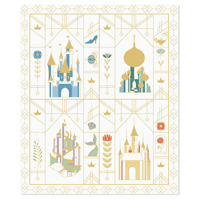Disney Princess fleece throw blanket with castles from Cinderella, Beauty and the Beast, Aladdin, and  , 50x60 inches.