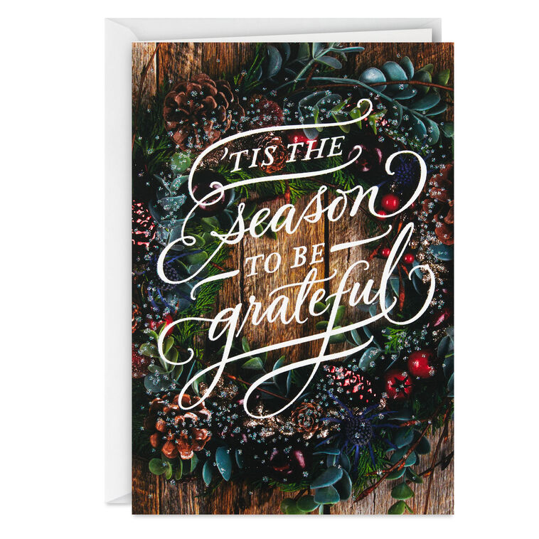 Pine Wreath on Wood Plank Door Boxed Christmas Cards, Pack of 40