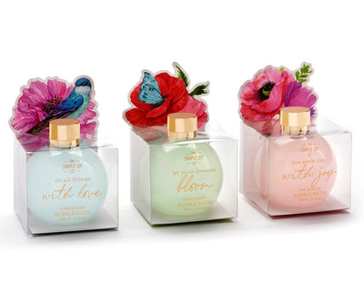 A 100 ml bubble bath in an elegant bottle, available in assorted floral scents like pink jasmine, white poppy, or summer rose

