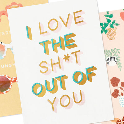 Soft pastel greeting card booklet with potted plant design on blush cover, includes 12 assorted all-occasion cards with modern illustrations and messages.

