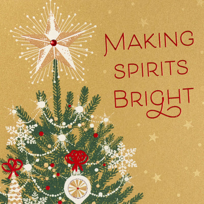 Christmas Tree on Gold Boxed Christmas Cards, Pack of 16