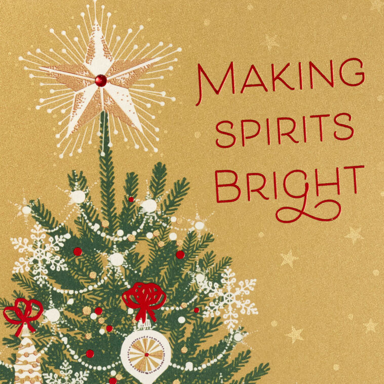 Christmas Tree on Gold Boxed Christmas Cards, Pack of 16