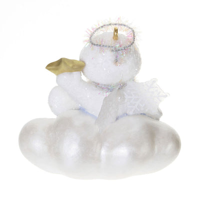 Sparkling snow angel Christmas ornament holding a gold 2025 star, seated on a cloud, for godchild holiday keepsake

