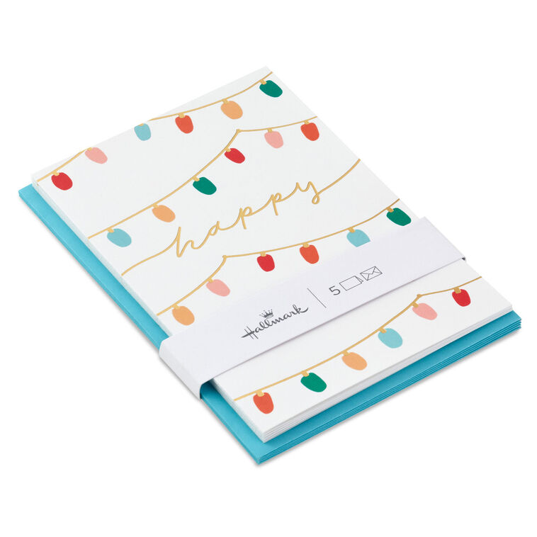 Strings of Christmas Lights Packaged Christmas Cards, Set of 5