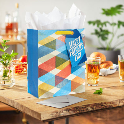 Multicolor Plaid Large Father's Day Gift Bag 13"