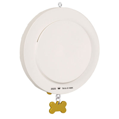 Dog photo frame ornament with bone-shaped charm and collar design, year-dated 2025 for pet’s first Christmas keepsake

