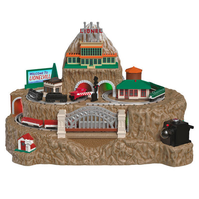  Hallmark Lionelville tabletop Christmas train decoration with moving train cars, conductor audio, and synchronized lights