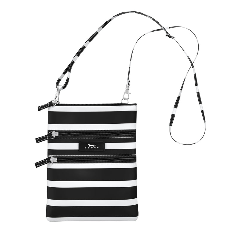 Summer Friyay print crossbody with 3 zip compartments, adjustable strap, and magnetic back pocket—compact and lightweight.