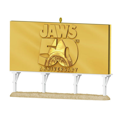 Jaws 50th Anniversary ornament, Amity Island billboard, lenticular image, shark fin, Hallmark Keepsake Christmas decoration.