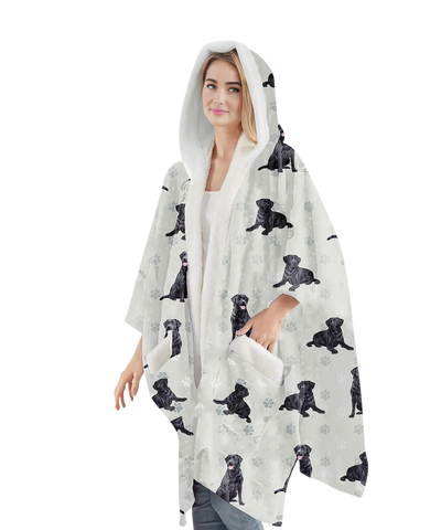 Cozy Labrador Black blanket hoodie for pet lovers—soft fleece and sherpa-lined interior for ultimate comfort while snuggling with your furry friend.