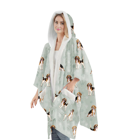 Comfy sherpa-lined wearable blanket hoodie with an adorable Beagle design—perfect for dog lovers to stay cozy and cuddle with their pets.