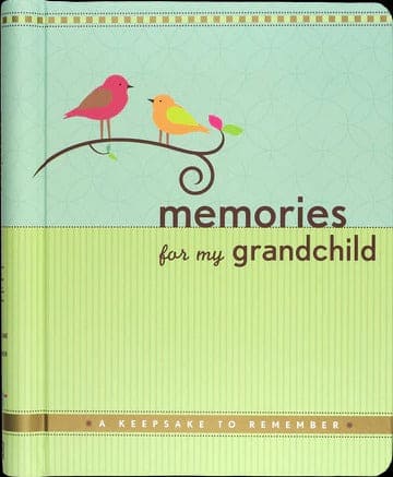 Guided memory journal for grandparents with archival paper, prompts for life stories, and pocket for keepsakes and mementos.