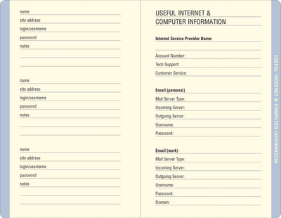 Peter Pauper Press Blue Agate internet log book with A–Z tabs for storing passwords, usernames, and notes, 144 pages.