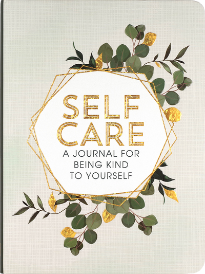 Self Care Journal with hardcover design and ribbon bookmark, features guided prompts for mental wellness and daily stress tracking.